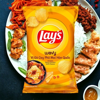 Großhandels-/Einzelhandelskoffer: 160 x 28g Packungen von Lay's Korean Spicy Chicken mit Käseschmackchips