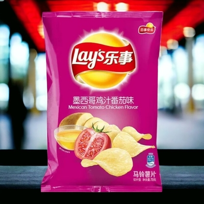 Hühnersauce Tomatengeschmack Chips - 70 g Verpackungen, 22 -Zählen Großhandelskasse- asiatischer Snacklieferant - Ursprung China