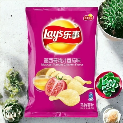 Hühnersauce Tomatengeschmack Chips - 70 g Verpackungen, 22 -Zählen Großhandelskasse- asiatischer Snacklieferant - Ursprung China